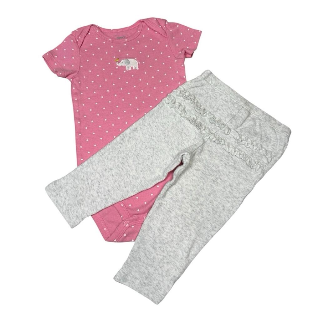 Carter's Matching Outfit Girls Elephant Gray Pink 12 Months